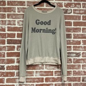 Women's Wildfox Good Morning! Front Graphic Soft Crew Pullover Sweater Jumper XS